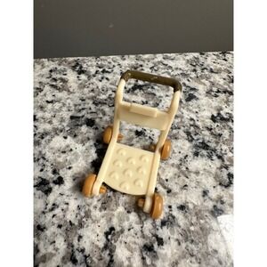 Dollhouse Miniature Toy Baby Stroller Walker Cream Brown Wheels Play Toy